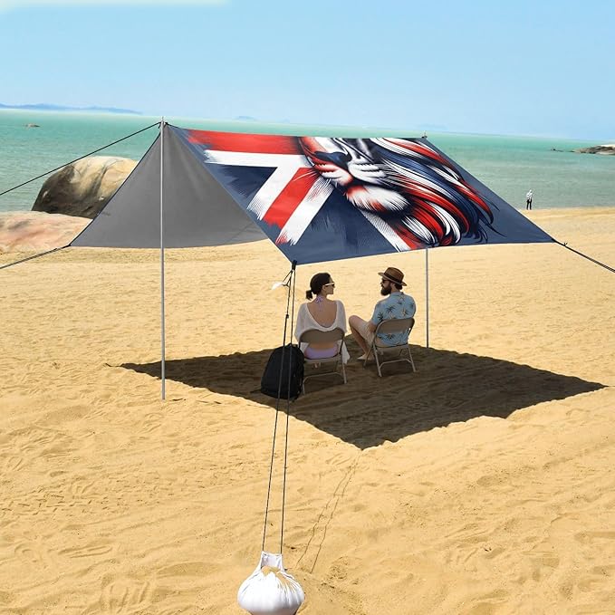 ALAZA British Flag Lion Beach Tent Sun Shelter UPF50+ Protection Beach Shade Canopy w/ 4 Sandbags for Outdoor Camping Fishing Backyard Fun Picnic 10x9 ft