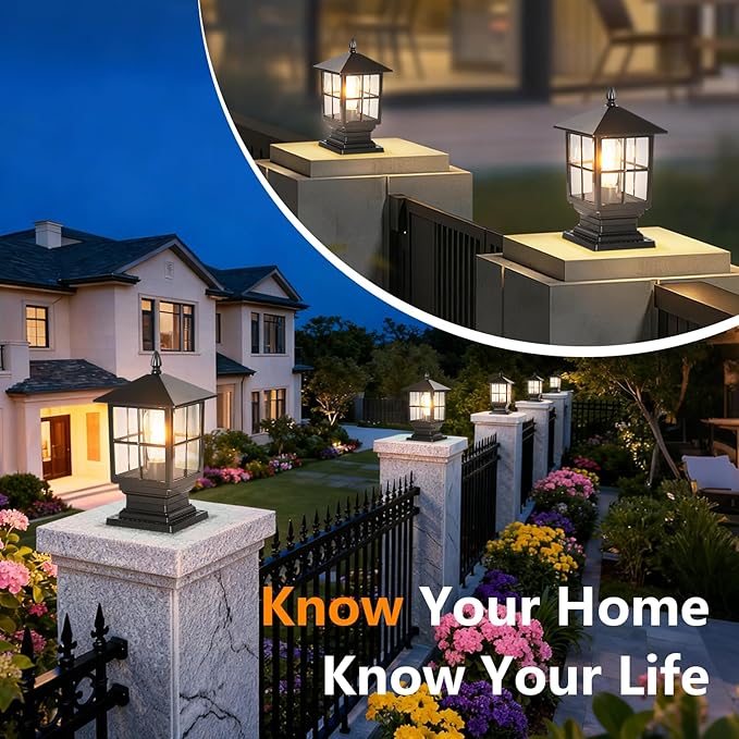 SLAWA Outdoor Post Light Fixture Modern Outdoor Column Lights IP54 Waterproof Aluminum Pillar Lights Outdoor Lighting for Yard Garden Patio Path with Clear Glass Shade