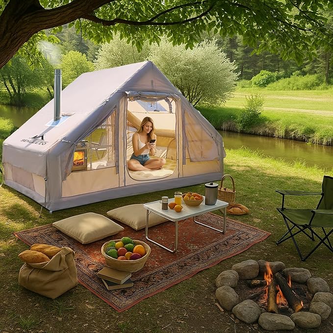 4-6 Person House Inflatable Tent Large Inflatable Camping Tent with Hand Pump Easy Setup Tents Portable Glamping Tent