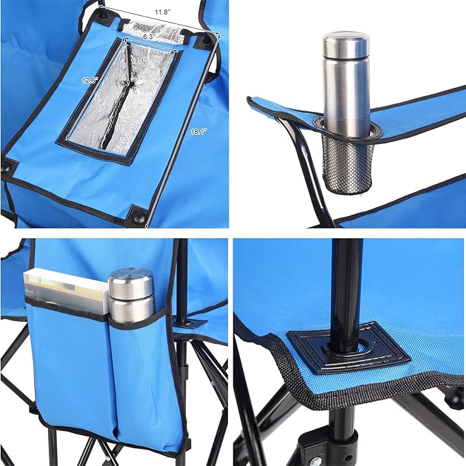 Beach Camping Chair Portable Double Folding Picnic Chairs Beach Camping Chair W/Umbrella Mini Table Beverage Holder Carrying Bag for Beach Patio Pool Park Outdoor