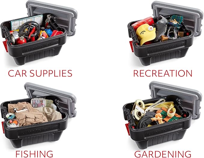 Rubbermaid® ActionPacker®️ 8 Gal Lockable Storage Box Pack of 4 Outdoor Industrial Rugged Grey and Black