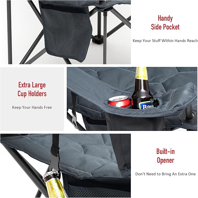 SUNNYFEEL XXL Oversized Camping Chair Heavy Duty 500 LBS for Big Tall People Above 6'4 Padded Portable Folding Sports Lawn Chairs with Armrest Cup Holder &amp Pocket for Outdoor/Travel/Picnic/Camp
