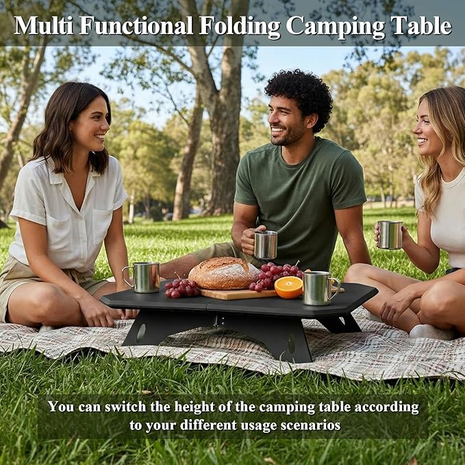 LiveGo Outdoor Foldable Camping Table Portable Lightweight Picnic Table with Height Adjustable Legs Collapsible &amp Carry Bag Dining Table for Kitchen Garden Beach Fishing BBQ Indoor Outdoor