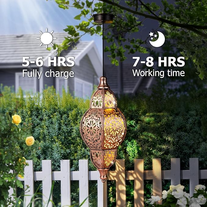 Hanging Solar Lantern Outdoor Decor Moroccan Solar Lights for Outside Garden Decorations Waterproof Solar Lanterns Garden Gifts for Mom Women Patio Yard Ornament (Coppers)