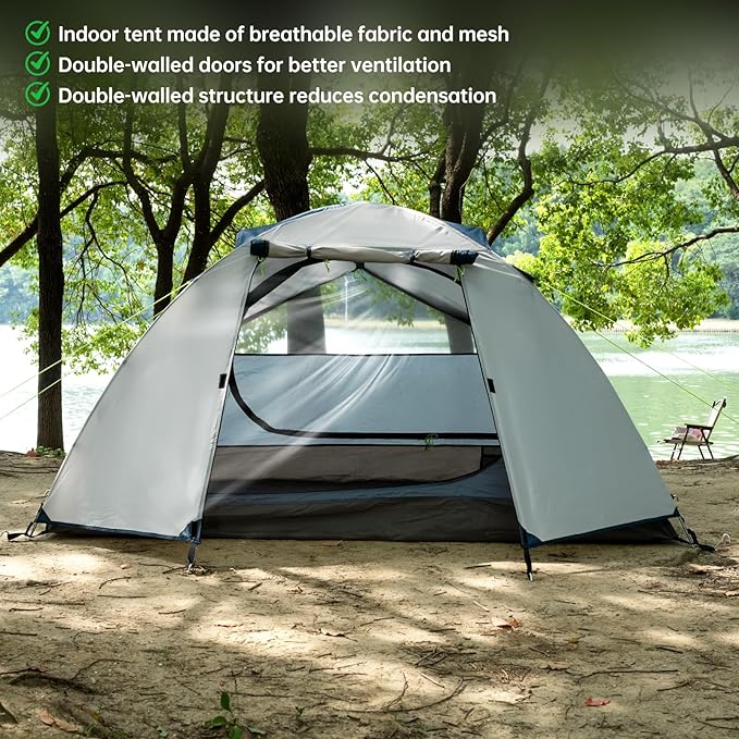 1–2 Person Backpacking Tent Lightweight Waterproof Camping Tent with Rainfly Easy Setup Portable Hiking Tent for Outdoor Camping