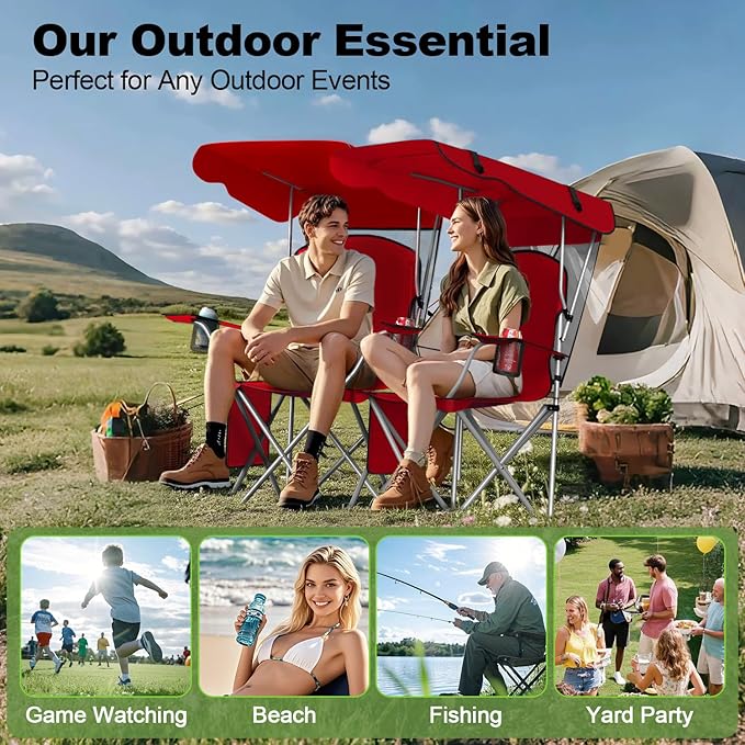 Portable Camping Chair with Canopy - Folding Chair with Canopy Durable 600D Oxford Canopy Chair for Camping Beach Picnics Fishing &amp Sports