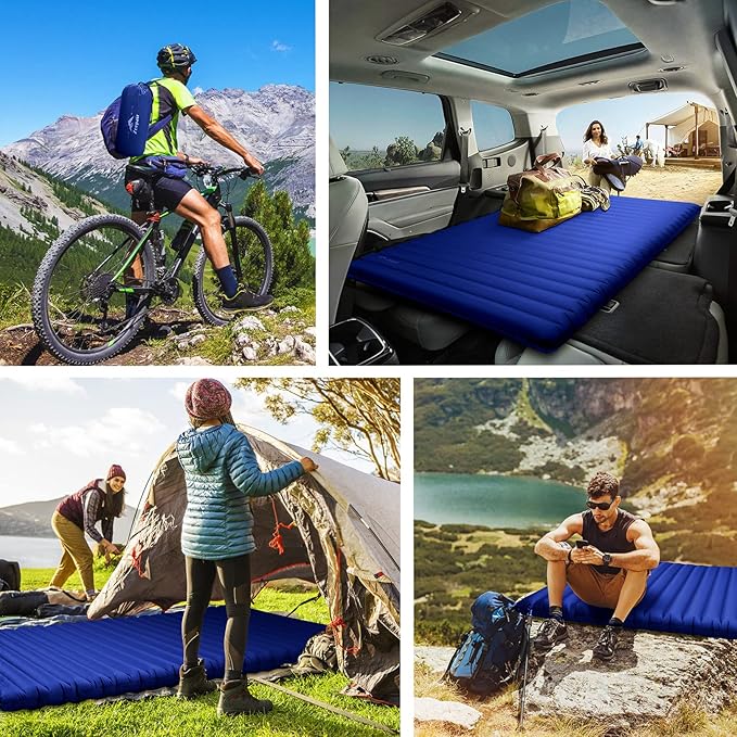 Double Camping Sleeping Pad Ultralight Waterproof Inflatable 2-Person Sleeping Mat with Inflation Bag Lightweight Portable Air Mattress for Outdoor Backpacking Hiking Car Traveling Tent (Navy)