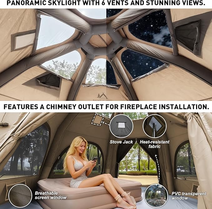 Inflatable Tents for Camping Large Inflatable Camping Tent with Hand Pump Easy Setup Tents for 4-6 People Portable Glamping Tent