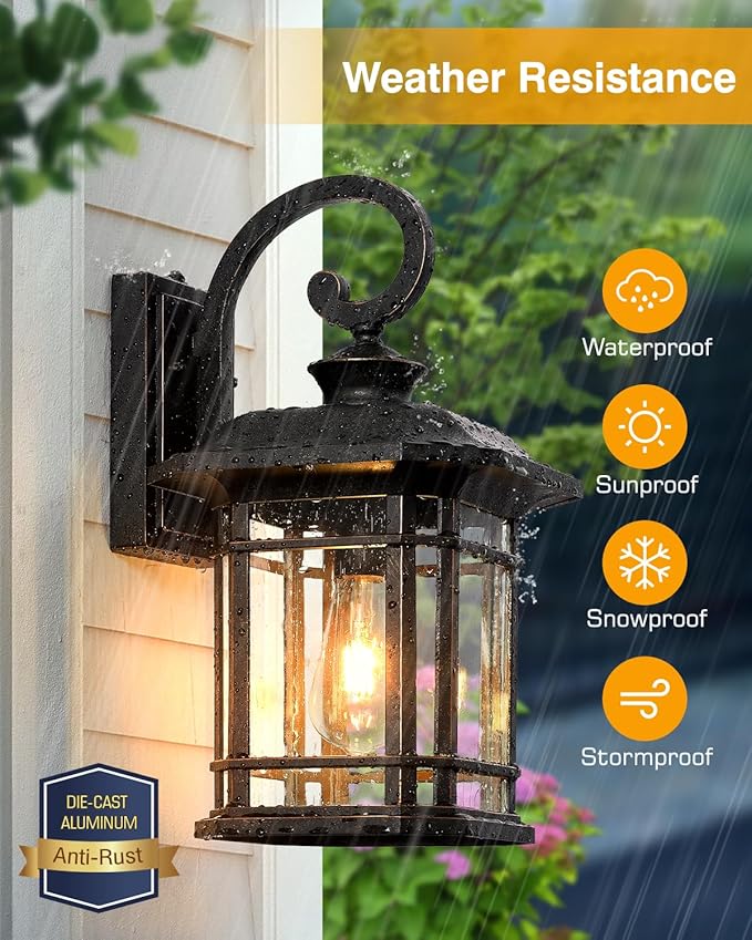 VIANIS 16.7 in Large Oil Rubbed Bronze Porch Lights Outdoor Dusk to Dawn Outdoor Lights for House Waterproof Outside Wall Light Fixtures for House Garden Garage Entryway Anti-Rust