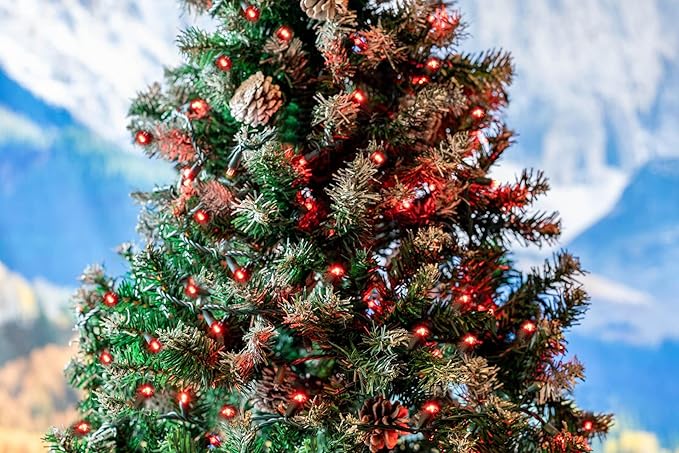Novelty Lights 25ft 50 LED Red Christmas Lights Outdoor/Indoor 6 Spacing Green Wire String Lights for Festive Xmas Lighting IP55 UL Listed Dimmable Connectable