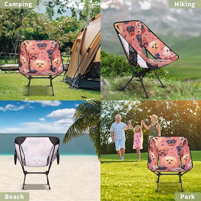 Honeybaby Folding Camping Chair Dogs Paw Prints Camping Chairs Lightweight Portable Chair Outdoor Foldable Chairs for Camping Travel Picnic Beach Hiking