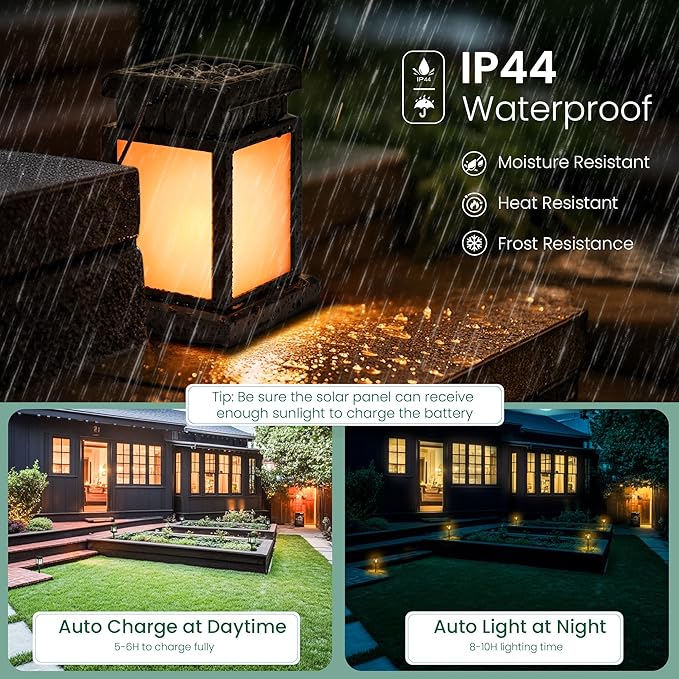 GIGALUMI Solar Lanterns Outdoor Waterproof 4 Pack Hanging Solar Lanterns for Outside Flame Effect Outdoor Lights for Pathway Garden Patio Lawn Porch Gazebo Tent Tree Yard(Flickering Lights)