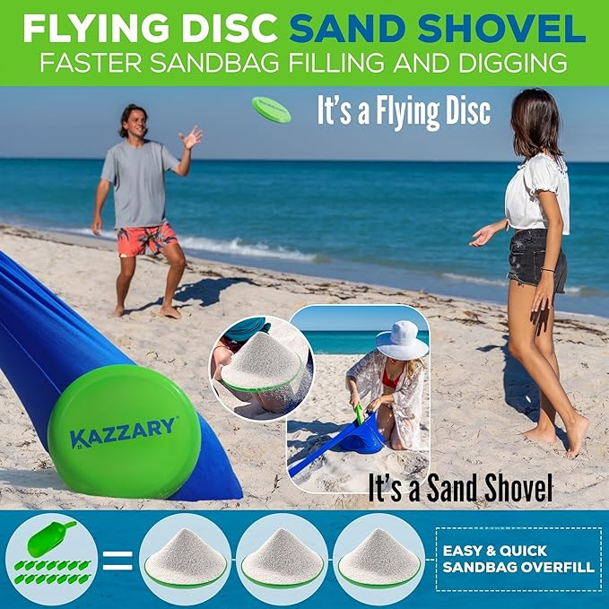 Beach Tent UPF50+ Sun Shade Canopy with Sandbags 4 Stability Poles Ground Pegs Flying Disc Sand Shovel Lightweight Sunshade Shelter 7ft Tall for Outdoor Trips Camping and Sports