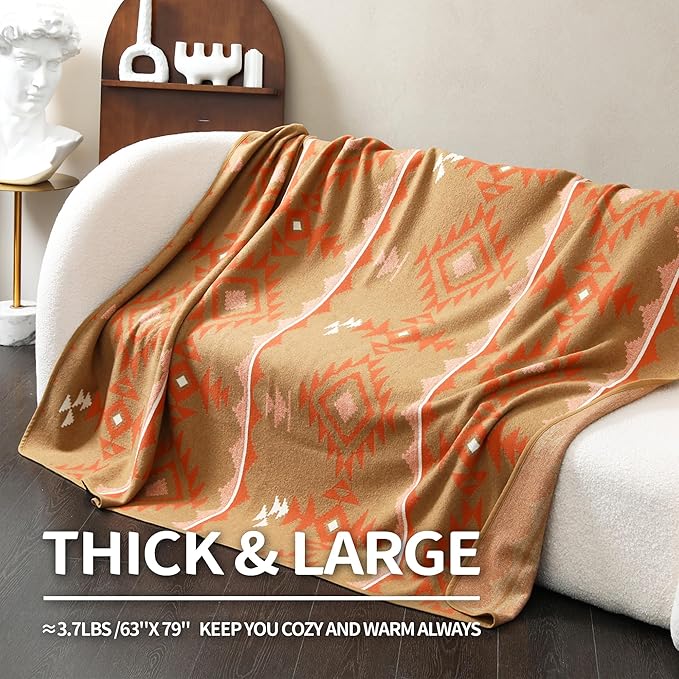 ACUSHLA Merino Wool Camp Blanket - Soft Warm Thick Washable Large Outdoor Camping Sleeping Throw Blanket All Weather Morocco Khaki 79 x63
