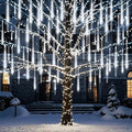 Meteor Shower Lights Outdoor Christmas Lights 24-Tube 576LEDs Snow Falling Rain Cascading Icicle String Light for Xmas Tree Christmas Decorations Wedding Party Holiday Yard Garden Decor UL Plug White