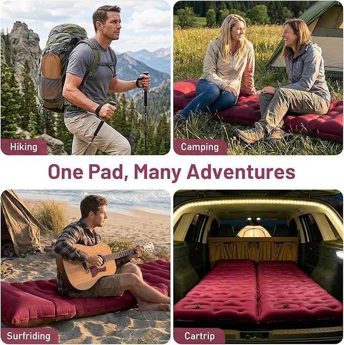 KASBAH Camping Sleeping PadExtra Wide 6 inch Thick Inflatable Sleeping Pads with Built-in Foot Pump and PillowUltralight Camping Mat Gear for Outdoor HikingCamping