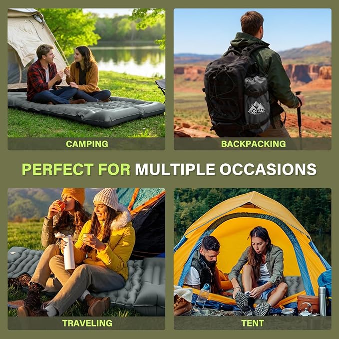 Camping Sleeping Pad Ultralight Camping Mat with Pillow Built-in Foot Pump Inflatable Sleeping Pads Compact for Camping Backpacking Hiking Traveling - Gray