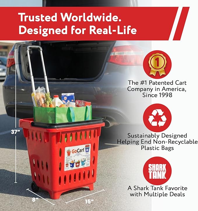 dbest products GoCart Red Grocery Cart Shopping Laundry Basket on Wheels