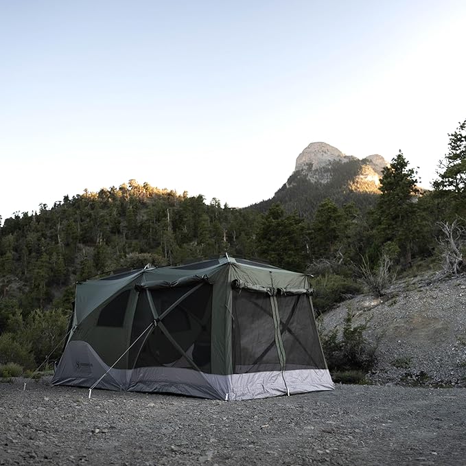 Gazelle Tents™ T4 Tandem Hub Tent Easy 90 Second Set-Up Waterproof UV Resistant Convertible Screen Room Removable Floor 4-8 Person Alpine Green 78 x 94 x 165 GT450GR