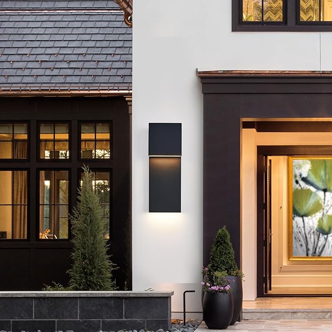 Modern LED Outdoor Wall Sconce 17W Integrated LED Outdoor Wall MountAnti Rust Textured Black Suit for Wet Locations and All RoomsEasily Installed in Any Direction.Bulb Included.
