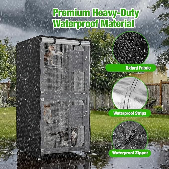 Outdoor Cover 600D Oxford Fabric Waterproof for Large Cat Shelters Weather Proof Rain Snow Proof Windproof Cover with Adjustable Drawstring and Double Zipper