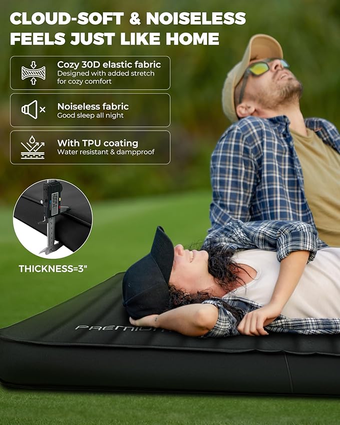KingCamp Self Inflating Sleeping Pad for Camping 7.5 R-Value Double Camping Mattress Portable 4 Season Memory Foam Camping Mat with Pump &amp Pillow Comfort Travel Car Tent Cot Black