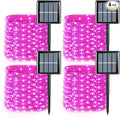 YEGUO 4 Pack Pink Solar Fairy Lights Each 33ft 100 LED Christmas Lights Outdoor Waterproof 8 Modes Sliver Wire Solar String Lights