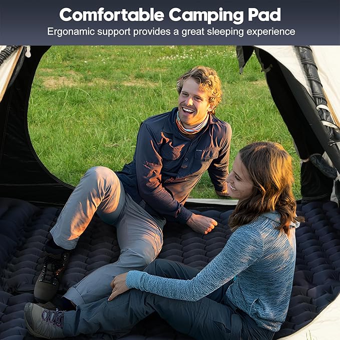 Double Sleeping Pad for Camping – 4” Thick Inflatable Camping Mattress 2 Person Built-in Foot Pump &amp Pillow Ultralight Self-Inflating Camping Mat for Tent Hiking Backpacking Traveling