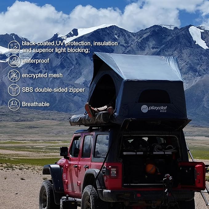 PlayDo Air Tents for Camping Rooftop Tent Easy Setup Inflatable Roof Tent Blow Up Car Top Tent for Pickup Truck SUV with Strip Light Ladder Air Mattress