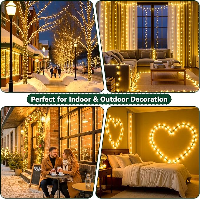 Christmas Lights Indoor Outdoor Waterproof 132FT 400 LED 8 Modes Warm Light String Lights for House Decorations Ideal for Christmas Trees Wedding and Party