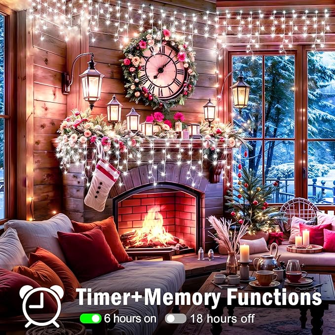 XURISEN 66ft Christmas Lights Decorations Outdoor 640 LED 8 Modes Curtain Fairy Lights with 120 DropsPlug in Waterproof Timer Memory Function for Christmas Holiday Wedding Party Decor(Cool White)