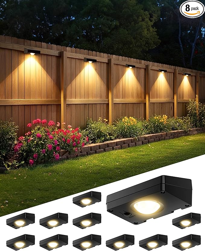 Solar Fence Lights Outdoor Waterproof Fence Light Solar Powered with 3 Modes for Outside Deck Step Yard Stairs Balcony Patio Railing (3000K/4500K/6500K 12 Pack)