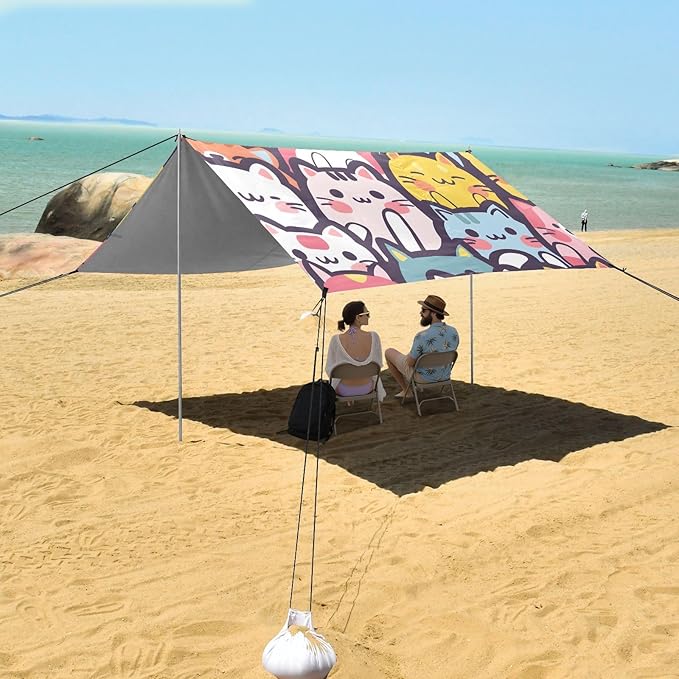 Rainbow Cats Camping Sun Shelter Beach Tent Portable Beach Sun Shade Outdoor Canopy for Camping Trips Fishing Picnic