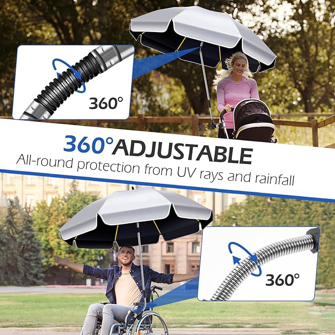 2Pack 48.8 inch Large Beach Umbrella with Clamp Sun Shade for Beach Chair 360°Adjustable UV Protection Golf Umbrella with Clip for Outdoor Stroller Wheelchair Camping Chair