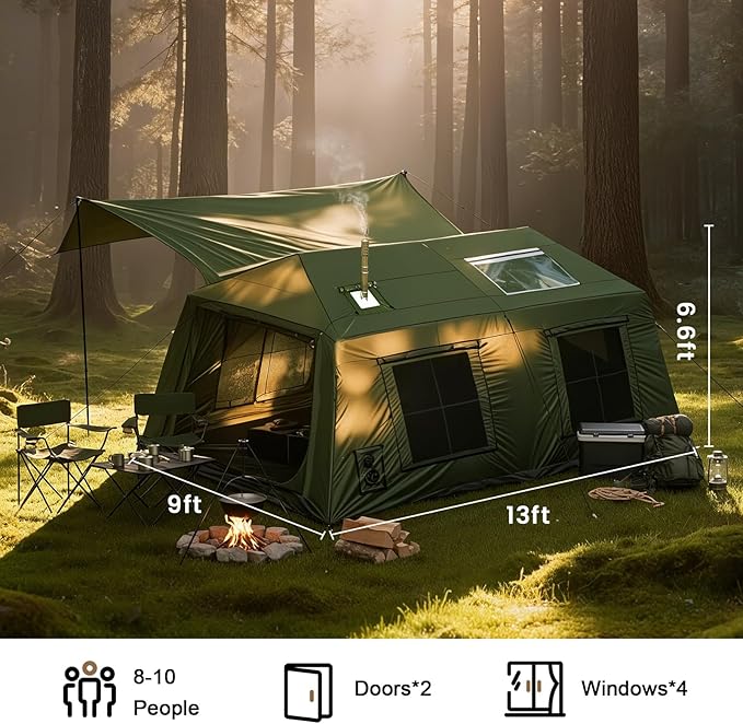 Inflatable Tents for Camping Large Blow Up Tent with Hand Pump Easy Setup InflatableTent 4 Season Tent Waterproof Oxford Air Glamping Tents for Camping Adult 4/6/8/10/12 Person