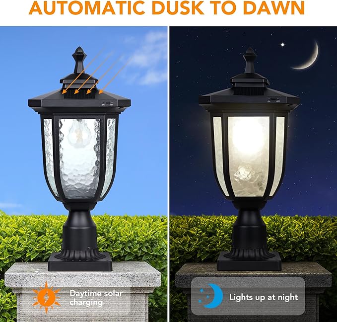 KMC KMC IGHTING ST4322Q Solar Lamp Post Lights 120 Lumen Die-Casting Aluminum Black with 3-Inch Fitter Base Black Pier Mount for Outdoor Garden Post Pole Landscape Yard