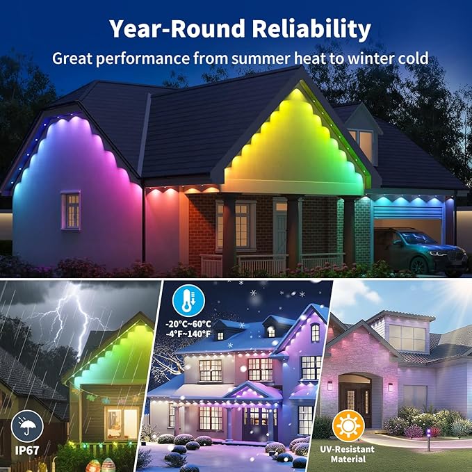 XINKAITE 300FT Permanent Outdoor Lights with 150 LEDs - Smart RGB+IC with 16 Million Colors IP67 Waterproof App &amp Remote Control Hundreds of Modes for Holidays Christmas &amp Home(2 Rolls 150