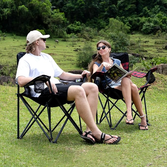 SUNNYFEEL Heavy Duty Camping Chairs for Adults Portable Oversized Folding Chair with Side Pockets &amp Cup Holde for FishingTripPicnicLawnConcert Outdoor Carry Bag Included