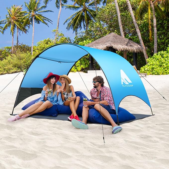 Beach Tent - Beach Shade Canopy Compact Fold (16.9x3.9″) Own Patent 360° Ventilation Large Side Storage Pocket UV Protection Portable Sun Shelter for Beach (Blue 106 * 65 * 61″)