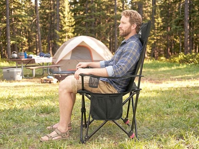 HASIKA Reclining Camping Chair with Footrest Ultra-Lightweight Portable Folding Lounge Chair for Outdoor Hiking Picnic Beach 4-Position Adjustable Back Support with Headrest &amp Carry Bag Black