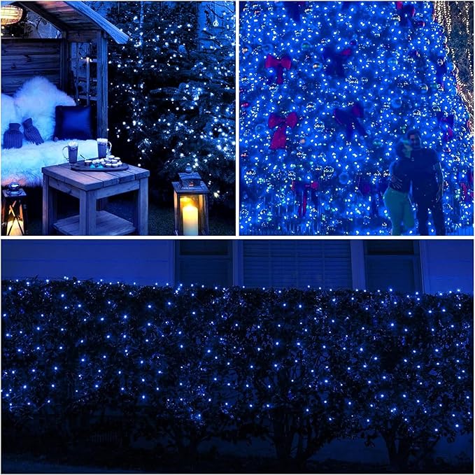 Blue Christmas Net Lights Outdoor 5ft x 6ft Connectable 120Led 8 Modes Waterproof Black Wire 29V Plug in Mesh Net Christmas Lights for Garden Yard Bushes Trunk Xmas Tree Decor (Blue)