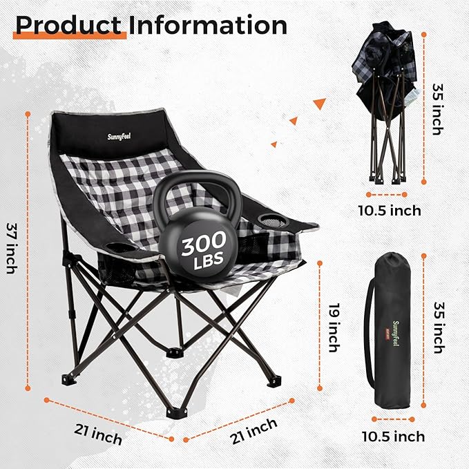 SUNNYFEEL Heavy Duty Camping Chairs for Adults Portable Oversized Folding Chair with Side Pockets &amp Cup Holde for FishingTripPicnicLawnConcert Outdoor Carry Bag Included