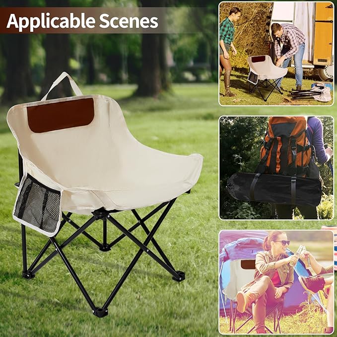 SHANQUAN 2 Pack Folding Camping Chair Compact Camp ChairOutdoor Lawn Portable Lightweight Backpacking Chair with Carrying Bag for Outdoor CampTravelBeachPicnicFishing Hiking (Beige)