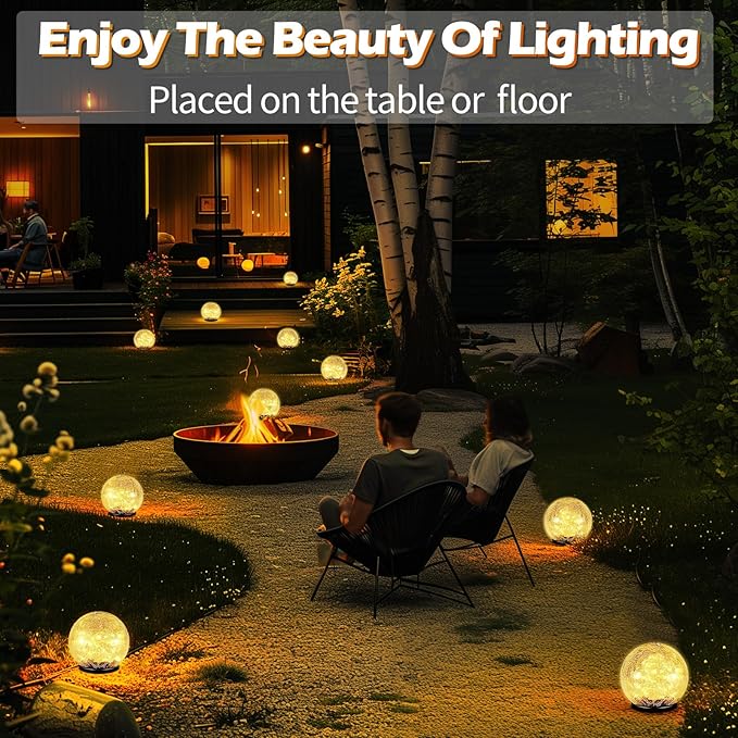 Coroor Garden Solar Ball Lights Outdoor Waterproof 50 LED Cracked Glass Globe Solar Power Ground Lights for Path Yard Patio Lawn Christmas Decoration Landscape Warm White(2 Pack 4.7'')
