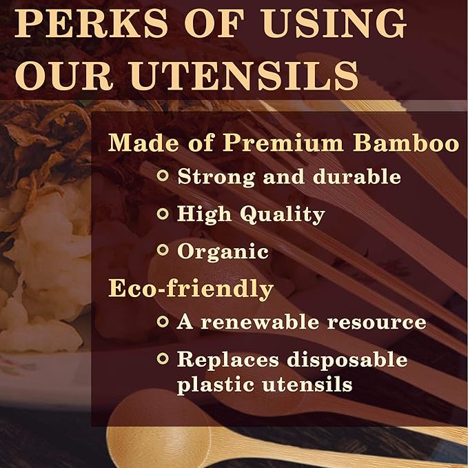BambooMN Camping Mess Kit Lightweight Organic 8 x 8 Bamboo Plates Forks Knifes and Spoons for Camping Hiking or Backpacking - 10 Sets