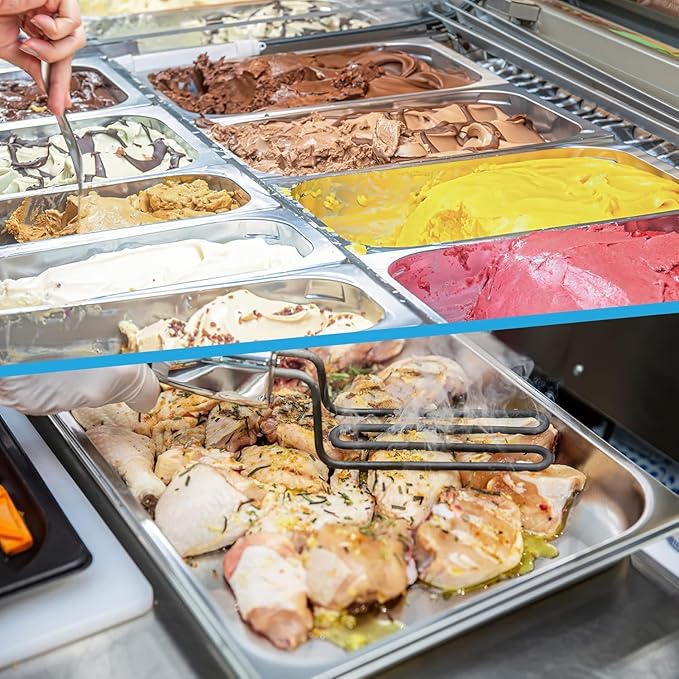 6 Pack Full Size Hotel Pan Commercial Catering Hotel Pan [NSF Certified][with Handle &amp Lid] Commercial Stainless Steel 6 Inch Deep Anti-Jamming Steam Table Pan