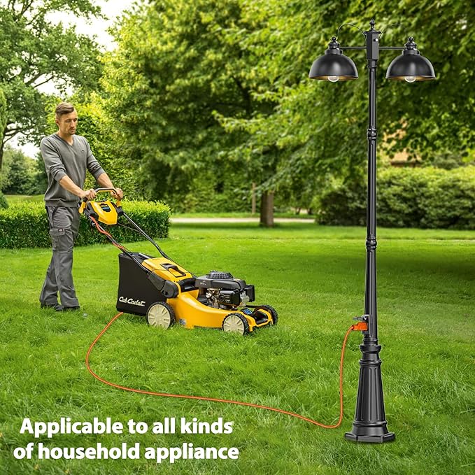Dusk to Dawn Outdoor Lamp Post Lights with OutletDouble-Head Farmhouse Street Light FixtureAluminum Exterior Black Pole LightsWaterproof Lantern Lamp Outdoor Lighting for GardenPatioPathway