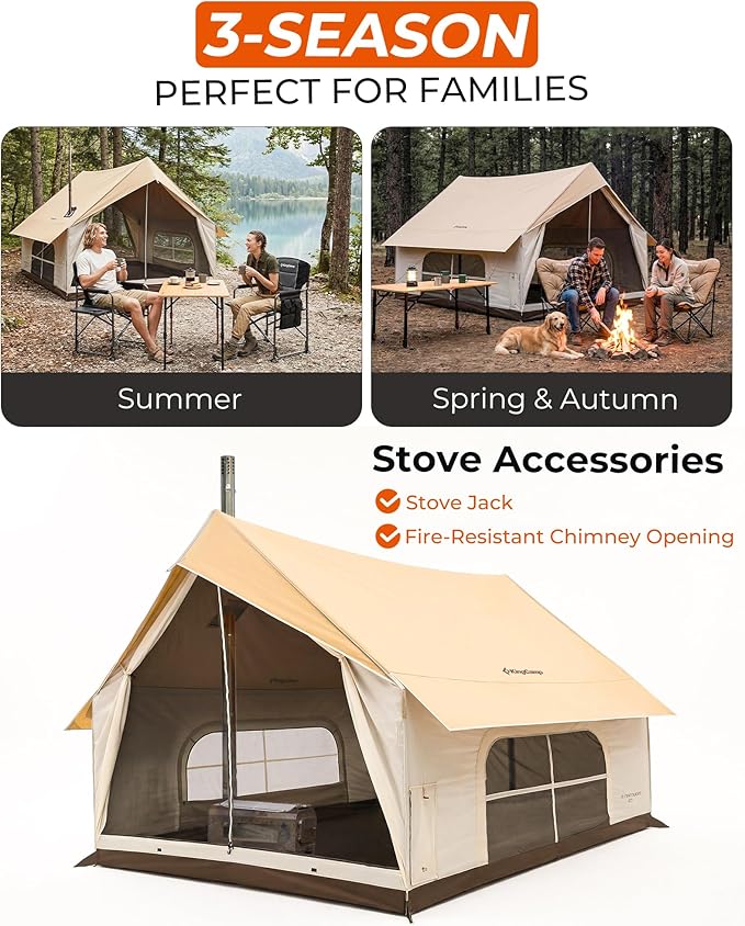 KingCamp Camping Tent with Floor 6-8 Person Canvas Hot Tent with Stove Jack Waterproof &amp Windproof Cabin Tent for Family Camping &amp Outdoor Parties