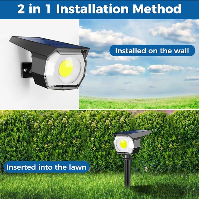 Peasur 4 Pack Solar Spot Lights - Outdoor Waterproof 2-in-1 Auto On/Off Solar Landscape Lighting for Outside Yard Wall Garden Pathway