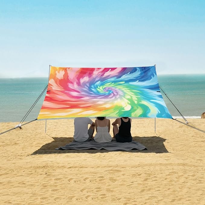 Tie-dye Rainbow ColorCamping Sun Shelters 9.2 x 10.5 FT Beach Canopy Tent Sun Shade with Carrying Bag for Camping Trips Fishing Backyard Fun or Picnics 21341136